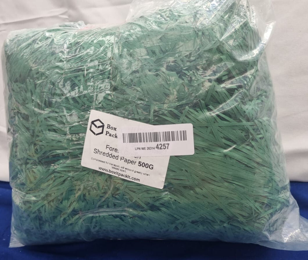 Box.it.pack.it Forest Green Shredded Kraft Paper, 500g