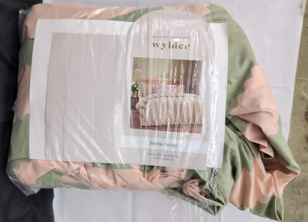 Wylder Nature Birdie Striped Duvet Cover Set Pink Green