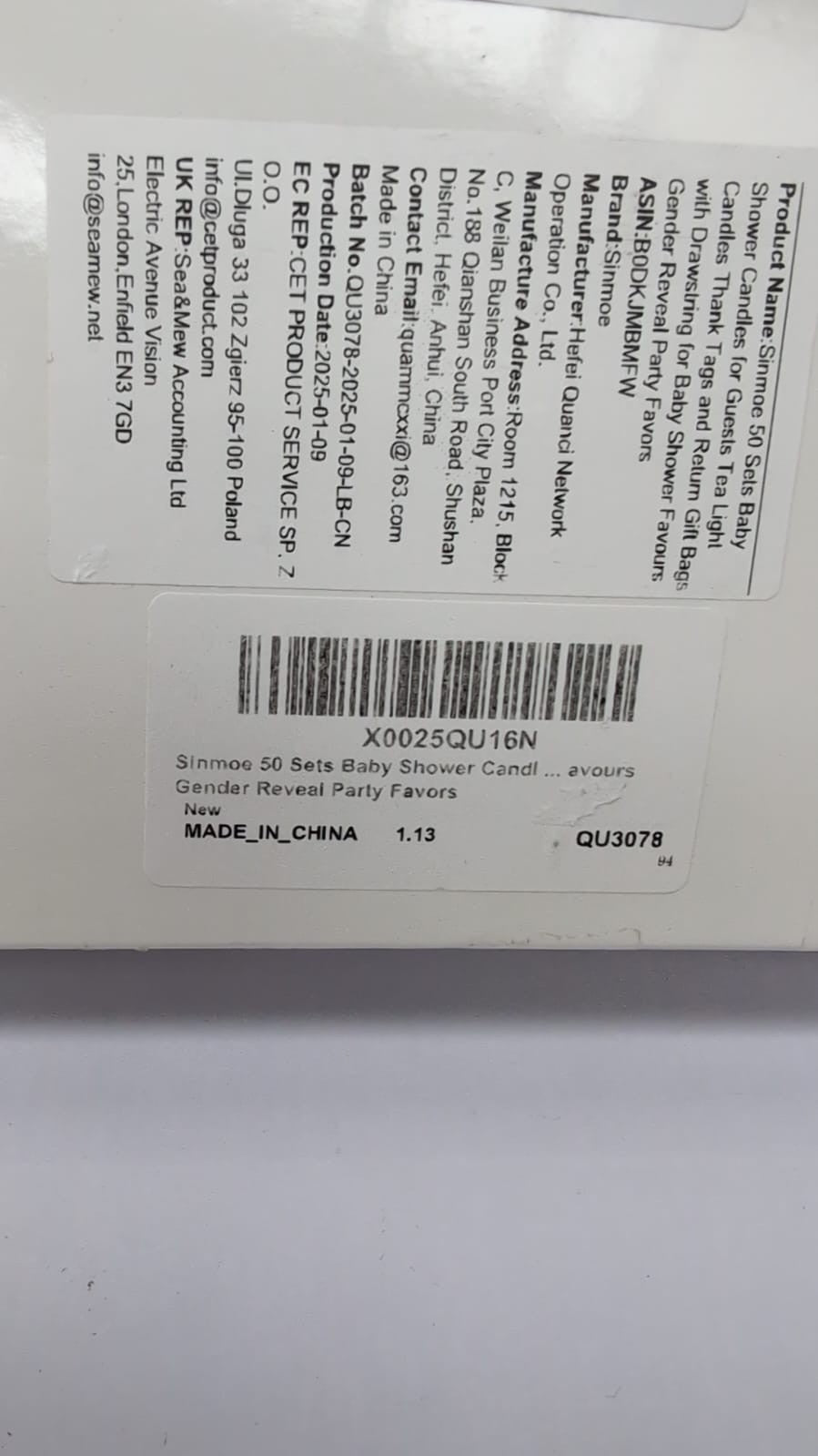 Sinmoe 50 Sets Baby Shower Favours Candles for Guests Tea Light Candles