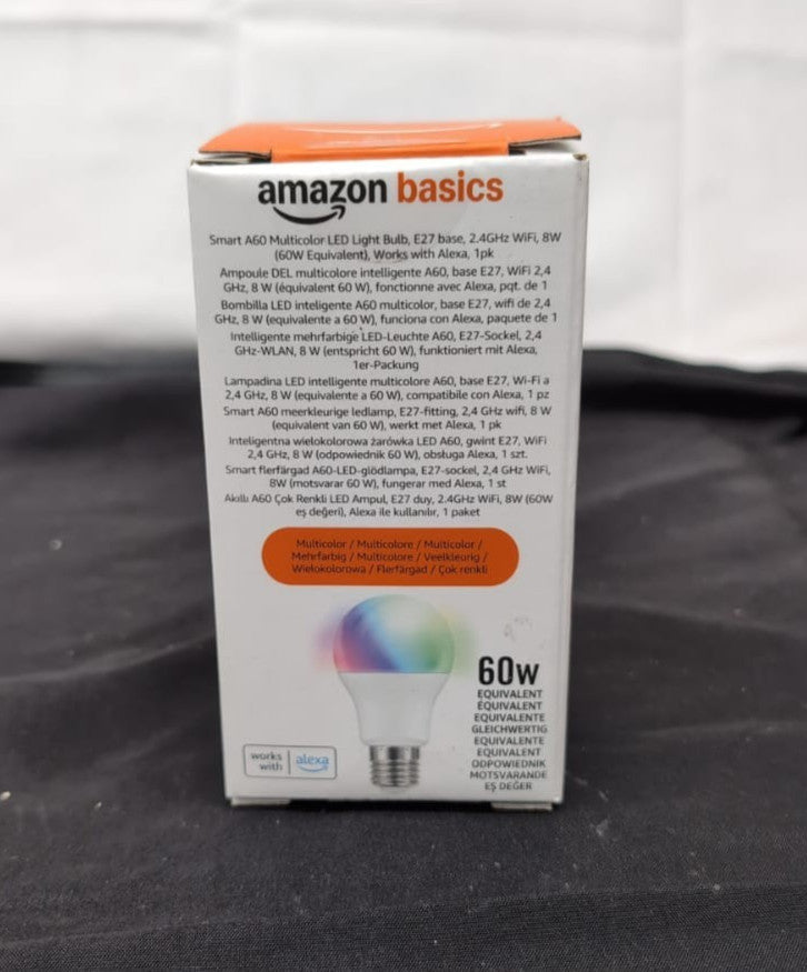 Amazon Basics Smart A60 Multicolor LED Light Bulb, E27 Base,  WiFi, 8W =60, 1pk