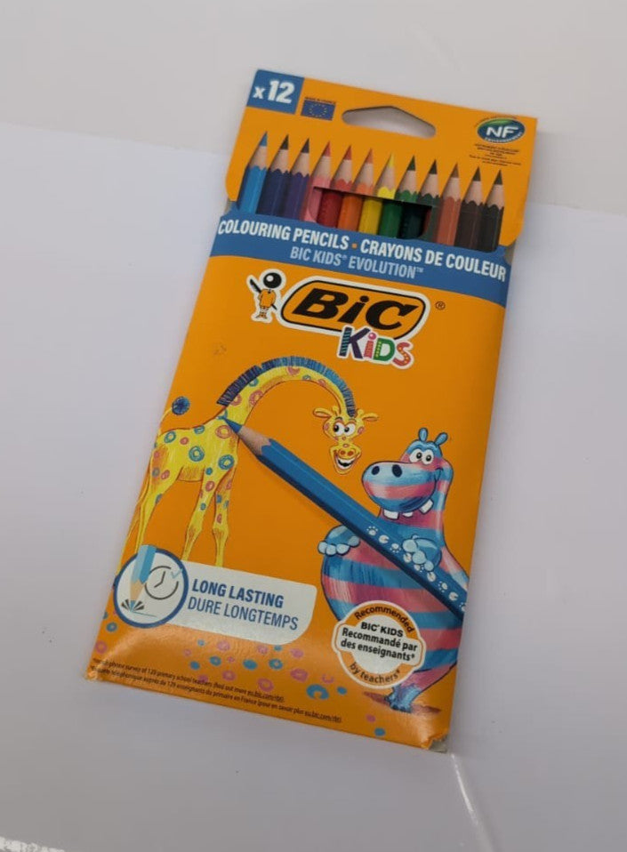 BIC Kids Evolution Colouring Pencils – 12 Pack, Extra Strong, Easy Sharpen (New)