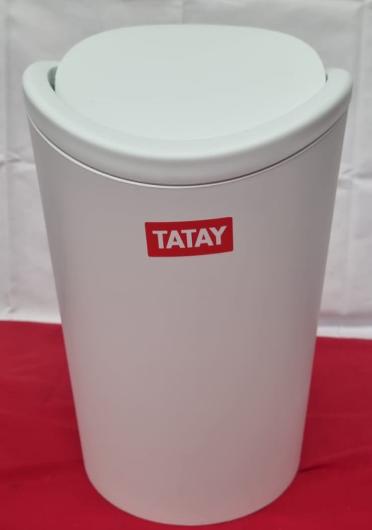 TATAY Bathroom Bin with Tipping Lid, 6L Capacity, White