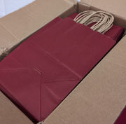 100Pack Red Paper with Handles Bulk Kraft Shopping Bags, Recyclable