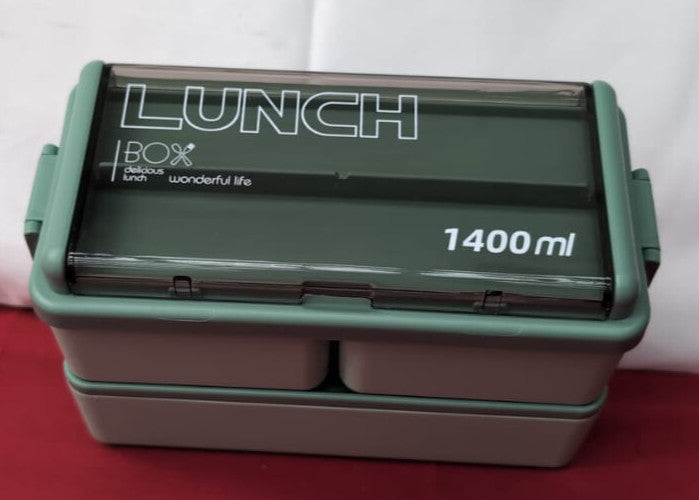 Lunch Box, 1400ml Bento Box with Spoon Fork, Stackable 2 Layer 3 Compartments