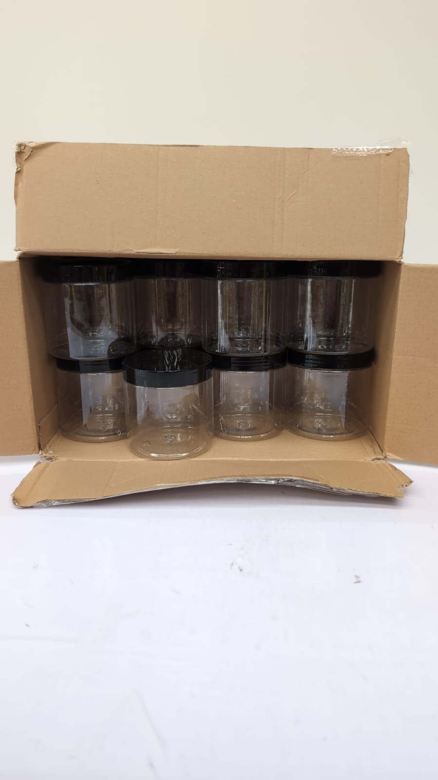 11 Pack Small Round Plastic Jars with Lids cheight - (lids have small scuffs)