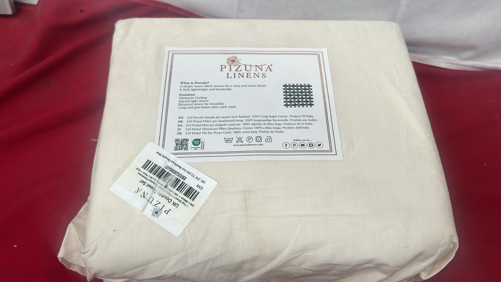 Pizuna Cotton Percale Double Bed Sheet Set Ivory, Combed Cotton Bedding Set