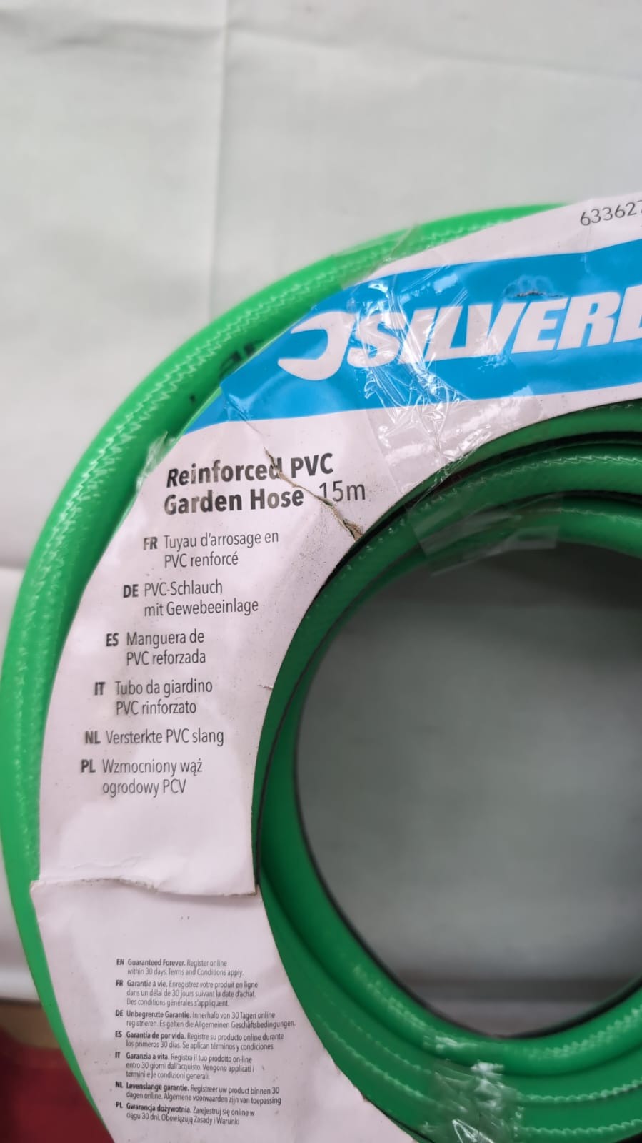 Silverline 633627 Reinforced PVC Garden Hose 15m, Green (packaging damaged)