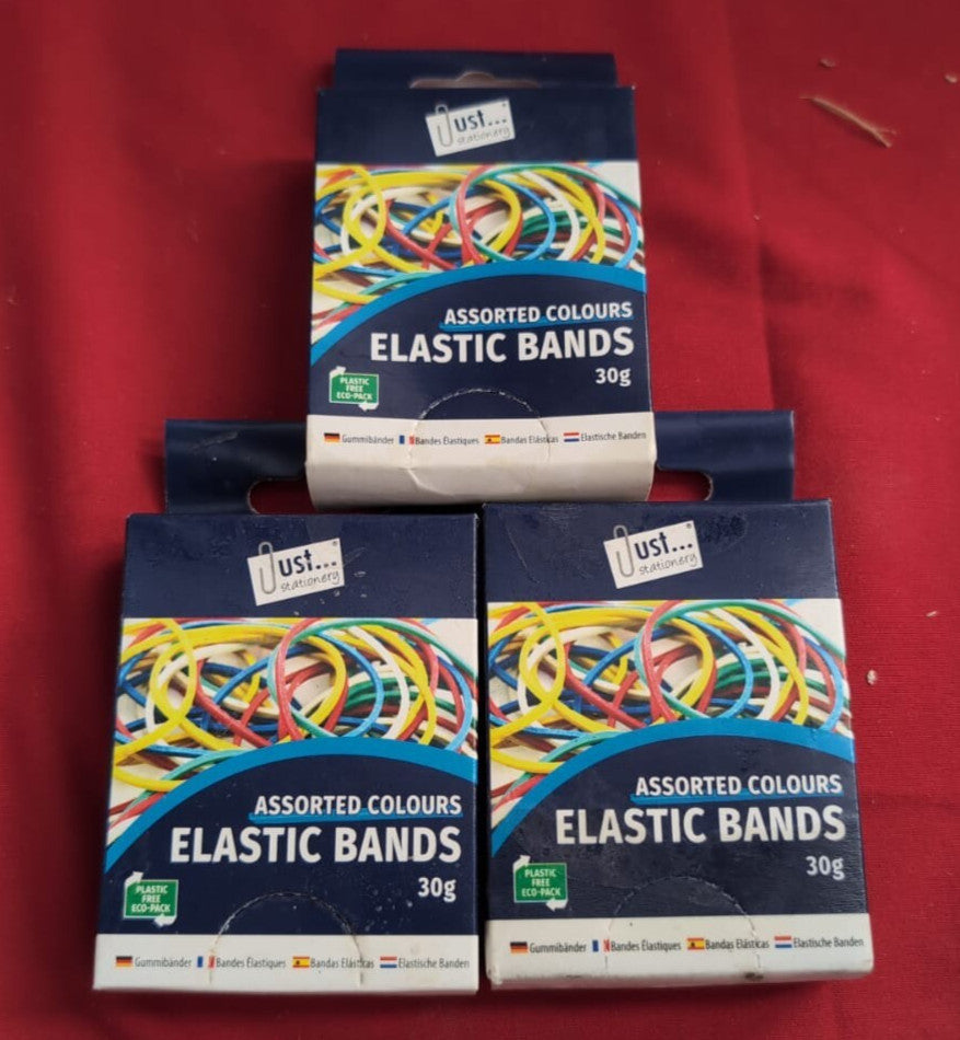 Just Stationery Coloured Elastic Bands (packaging damaged - 3 pack)