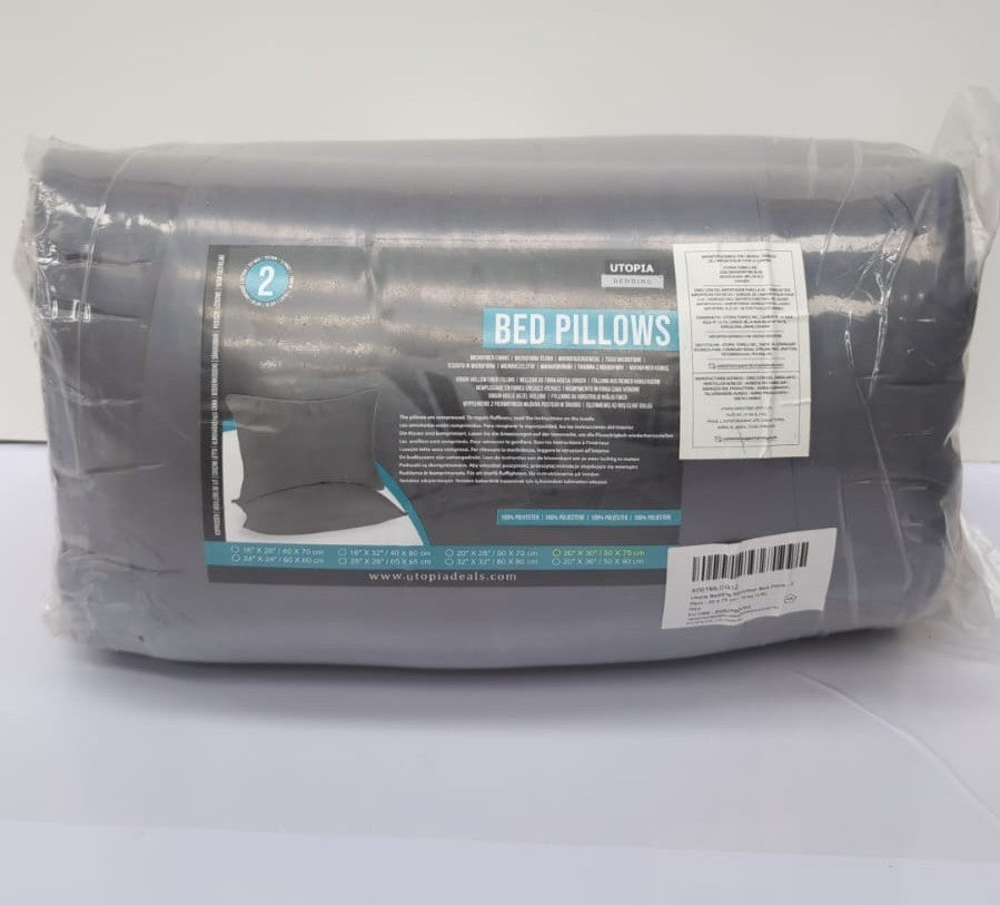 Utopia Bedding Pillows 2 Pack, (UK Standard, Grey) Hotel Quality 50 x 75 cm