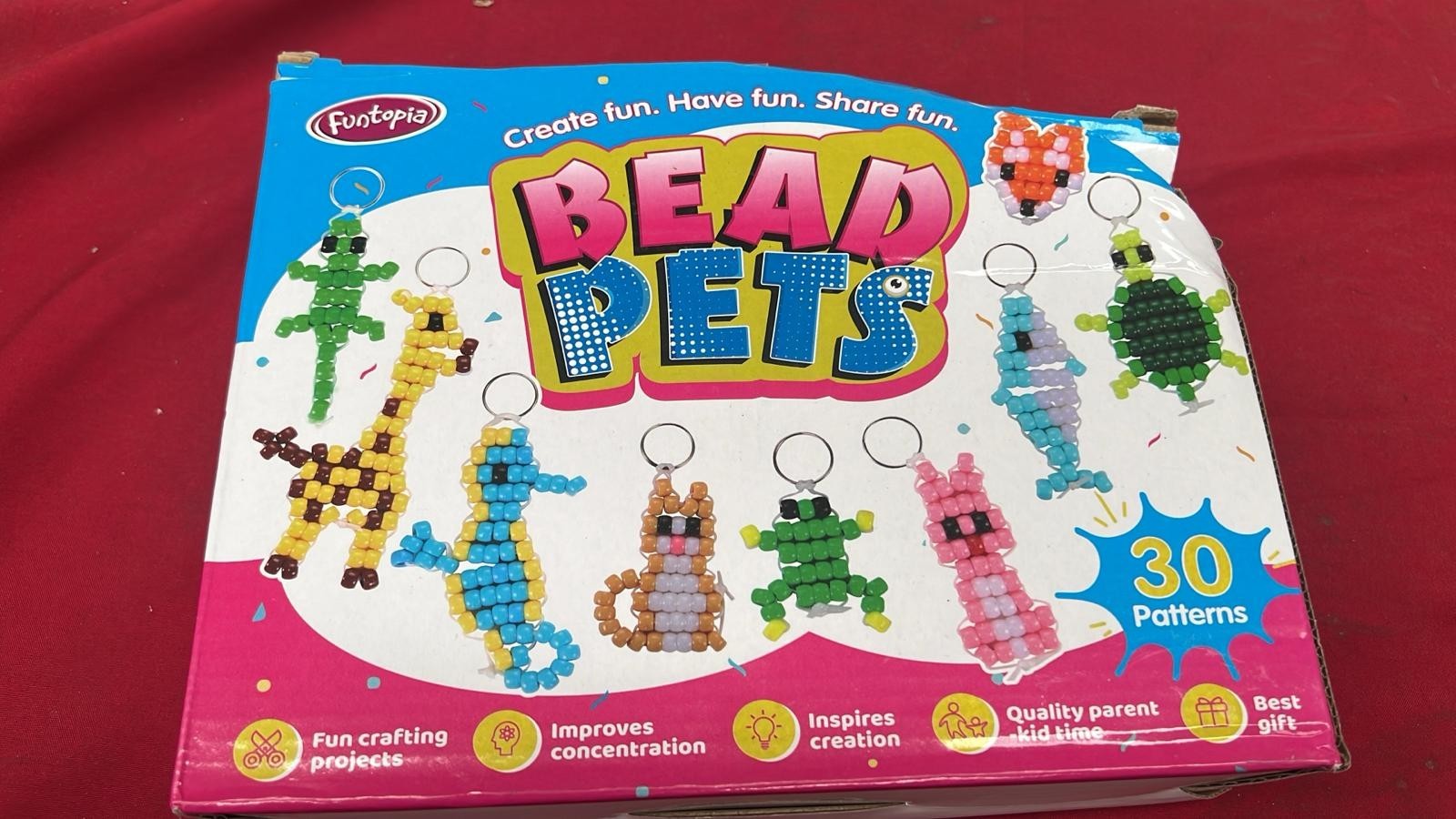 Funtopia Pony Beads craft Kit for Kids Keychain Making, Bead Pets (BOX DAMAGED)