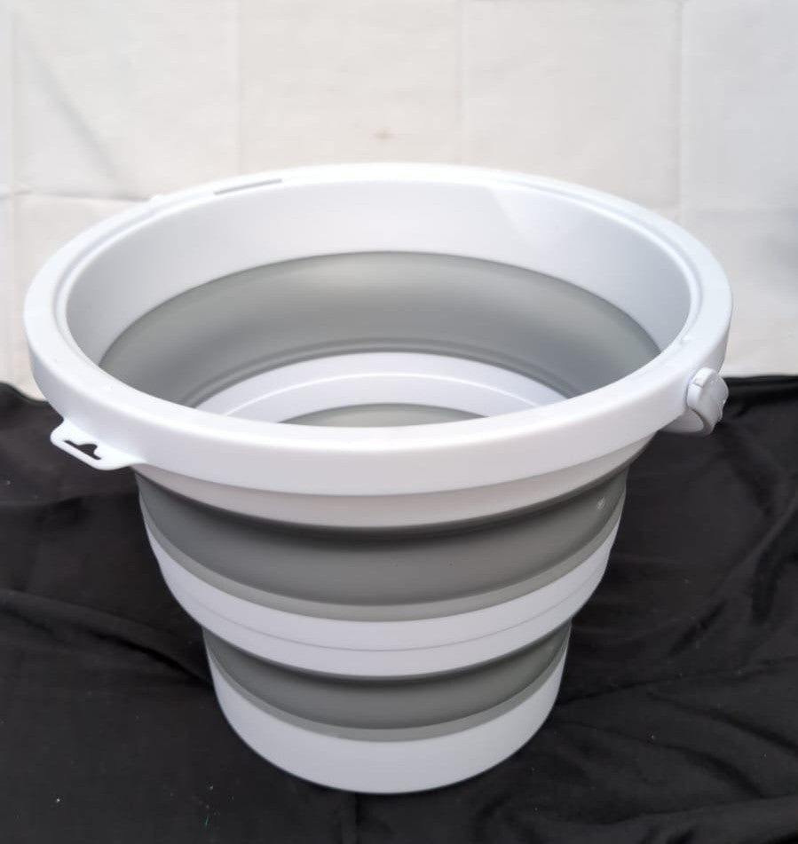 10L Collapsible Bucket with Handle | BPA-Free Foldable Round(White & Grey)
