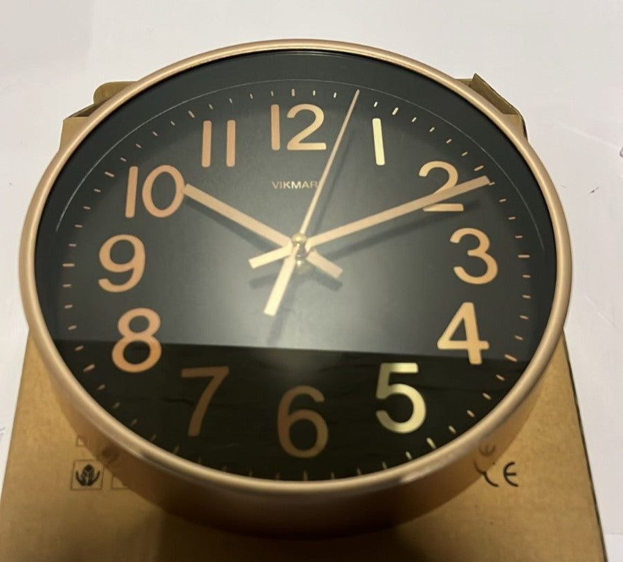 VIKMARI Wall Clock, Silent Black & Gold Easy to Read Modern Clock
