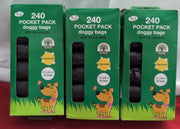 TidyZ 240 DOGGY BAGS WITH TIE HANDLES, POCKET, FRAGRANCED, BLACK (3pack)