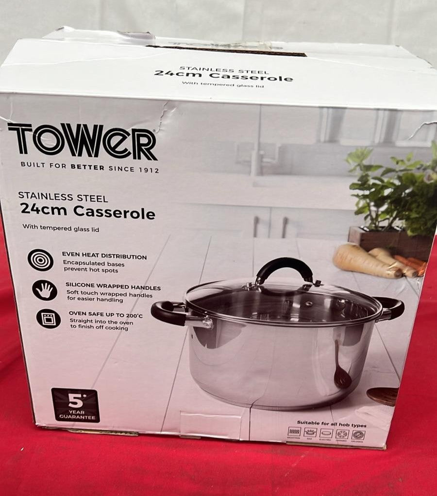 Tower Casserole Dish, 24cm- Stainless Steel, Silver