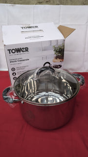 Tower Casserole Dish, 24cm- Stainless Steel, Silver( slight blemish)