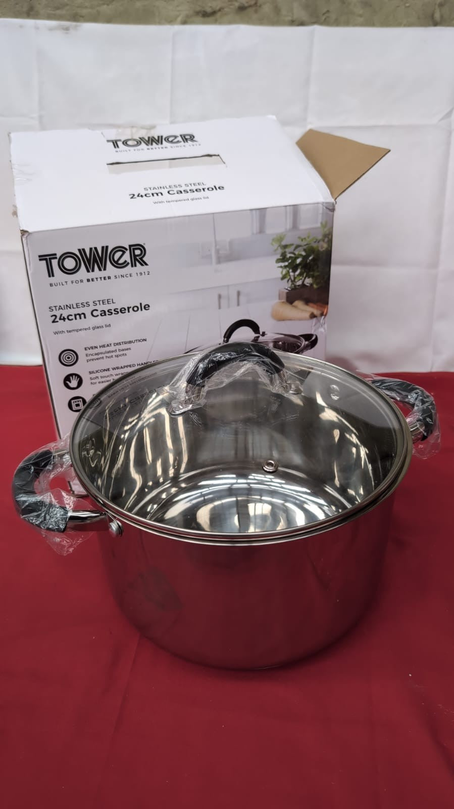 Tower Casserole Dish, 24cm- Stainless Steel, Silver( slight blemish)