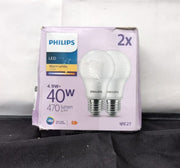 Philips LED Frosted A60 Light Bulb 2 Pack Warm White 2700K - E27 (BOX DAMAGED)
