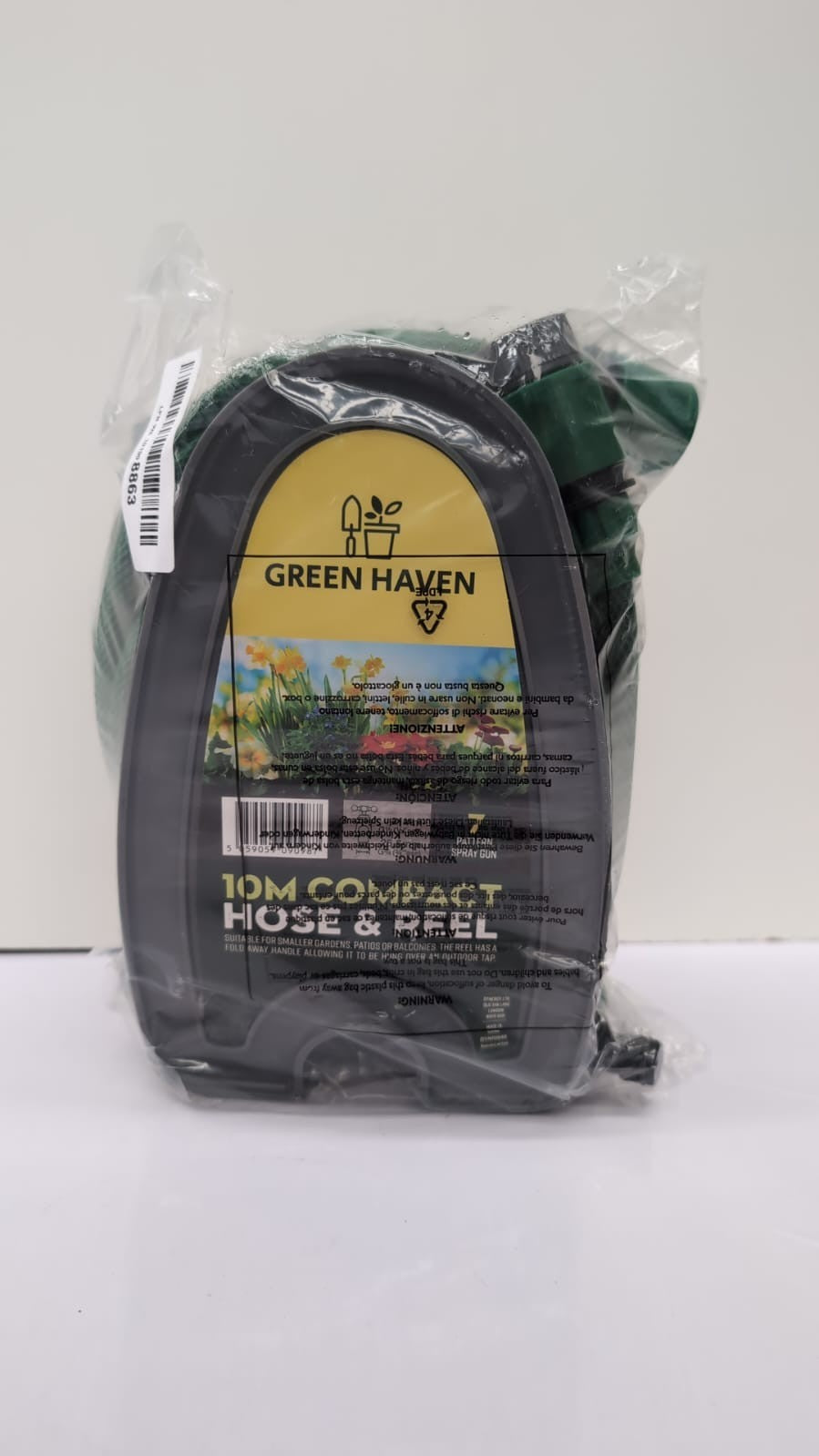 Green Haven Garden Hose Pipe Reel  10m, Compact Hosepipe w/7Pattern Spray Nozzle