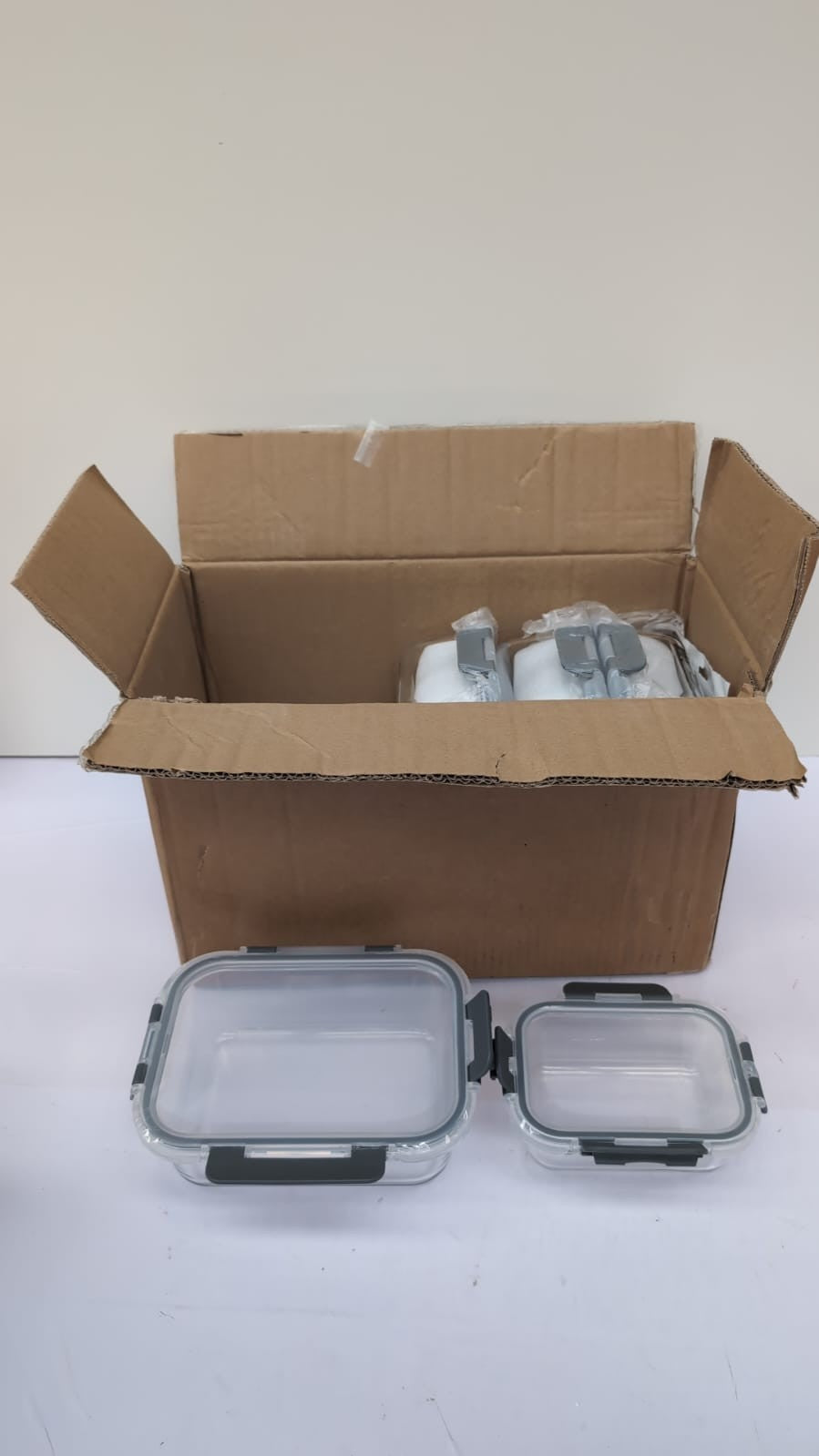 Glass Containers with Lids 10 PACK 5=20 x 15 x 7cm & 5 = 15 x 10 x 5cm