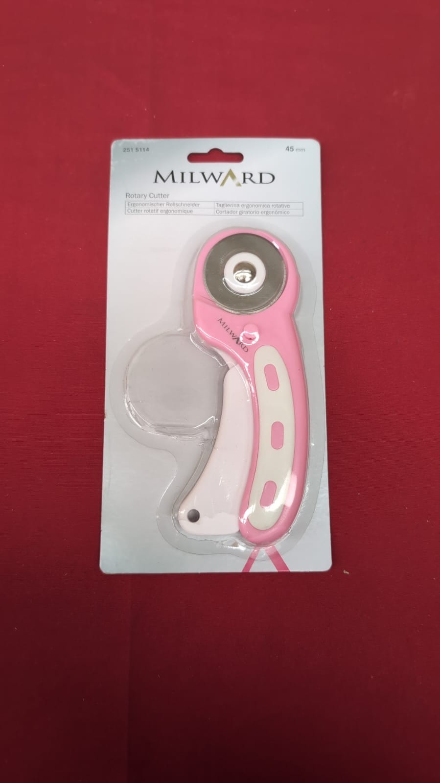 Milward Rotary Cutter 45mm,Ergonomic Handle, Safety Lock,Pink(packaging damaged)