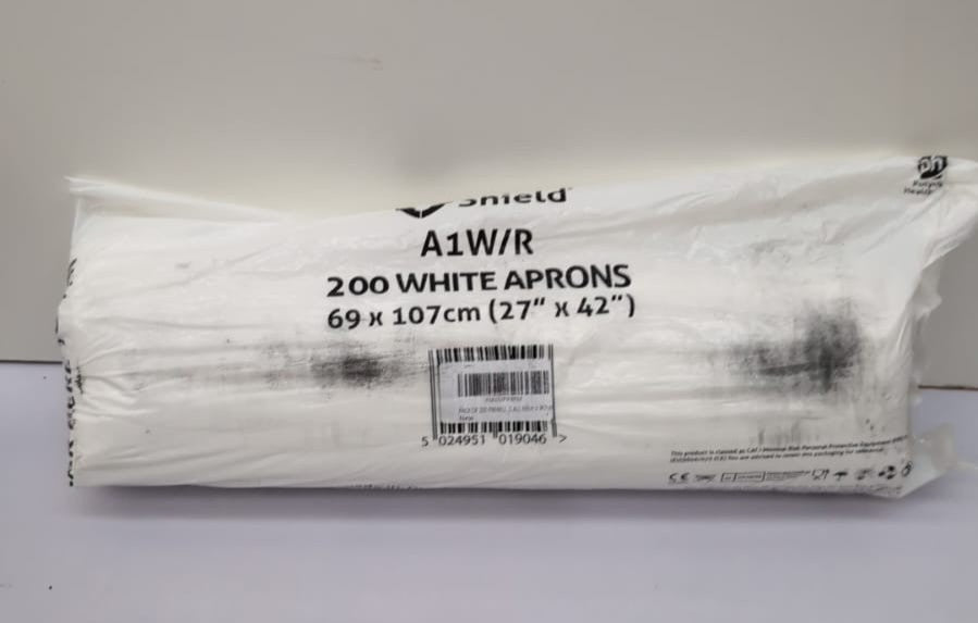 White Disposable Aprons on a Roll of 200 - Non Sterile, High Density Polythene