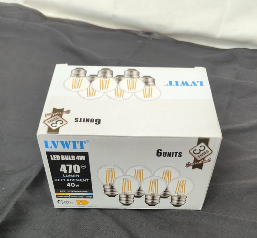 LVWIT 4W G45 E27 LED Filament Golfball Bulb, 6 Pack, 470Lm 40W Warm White