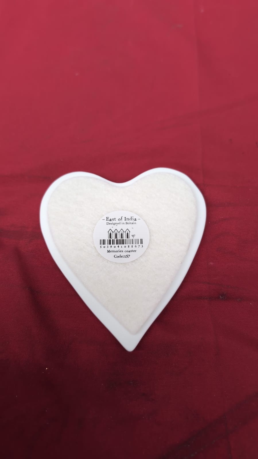 East of India Porcelein Heart Coaster 'I wish you lived nearer.' Gift