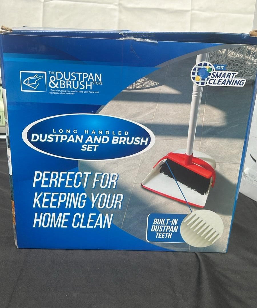The Dustpan & Brush,White & Red Long Handled Dustpan Set