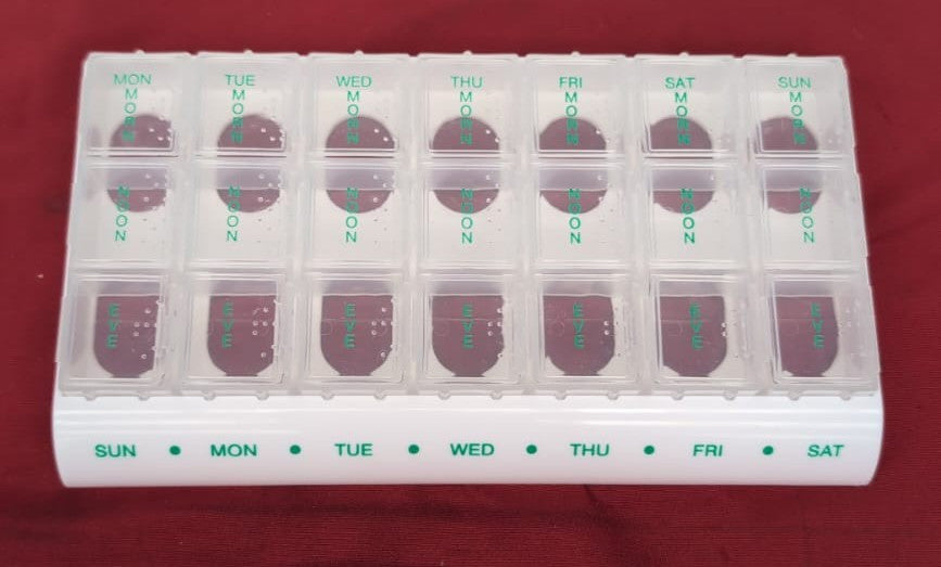 Safe and Sound Weekly Pill Organiser, 2 Compartments Daily (packaging damaged)