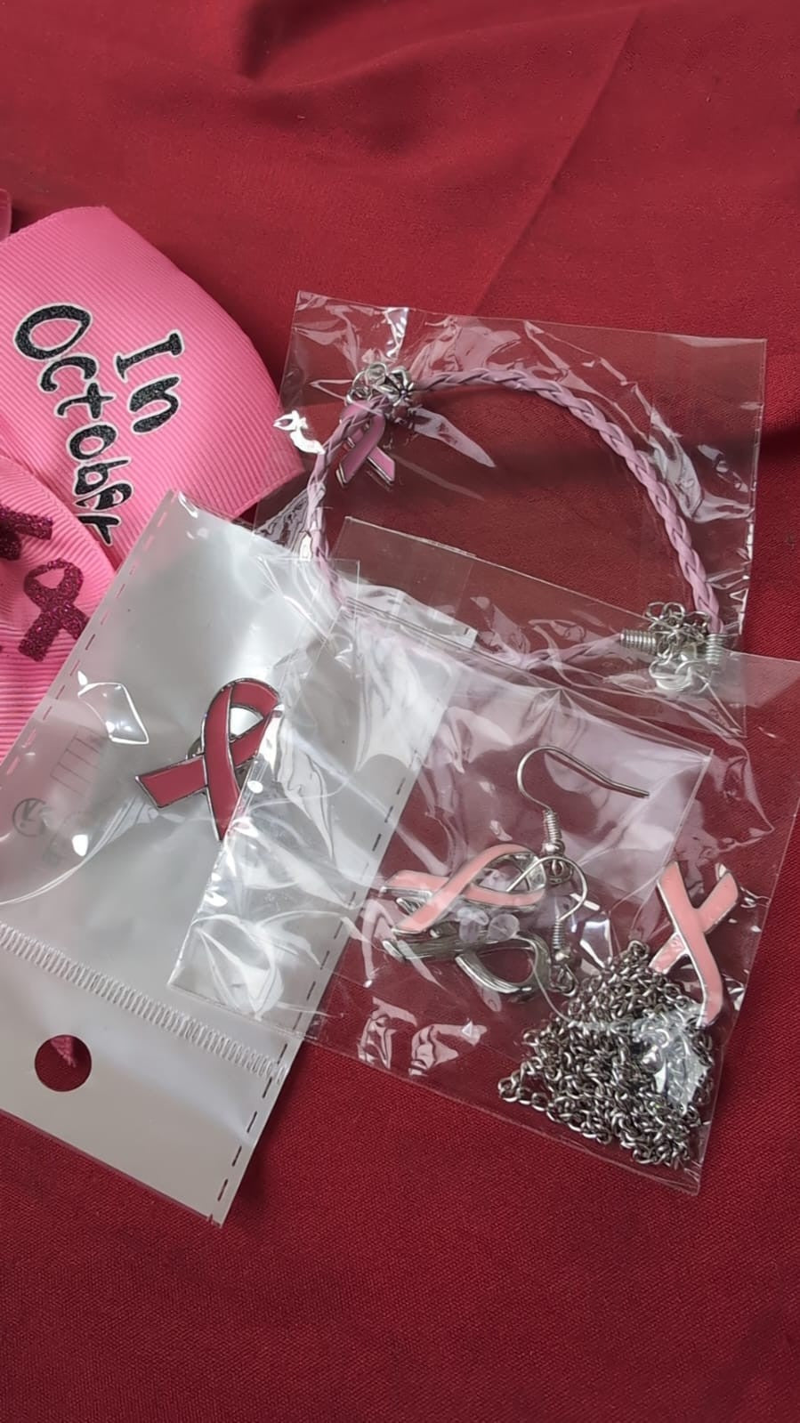 Pink Ribbon Breast Cancer Awareness Bows - Pins - Earring - Bracelet - Necklace