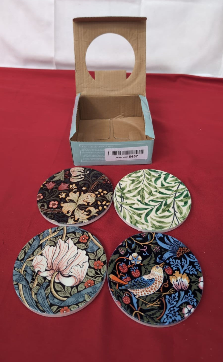 William Morris Floral Set of 4 Coasters Absorbent Ceramic Drink Mats