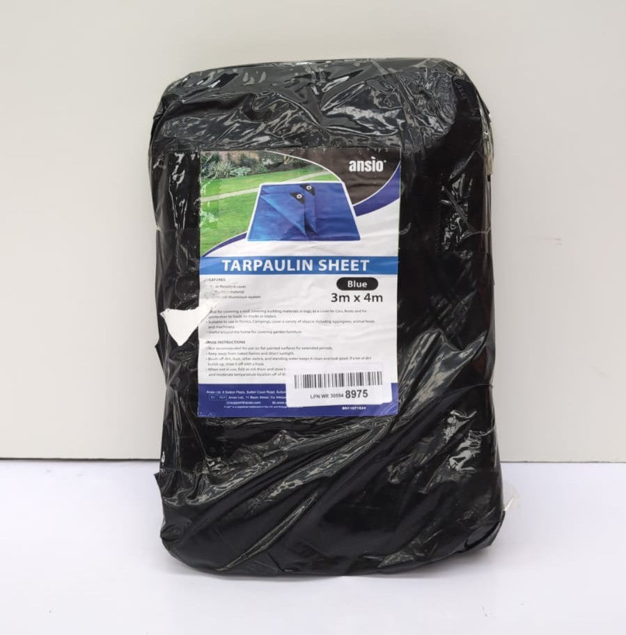 ANSIO Tarpaulin 3m x 4m Water-resistant Camping Cover Sheet,Blue(pack damaged)