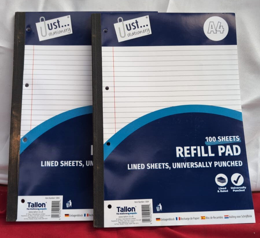 Just stationery 100 Sheet A4 Refill Pad, White (front cover scuffed - 2 pack)