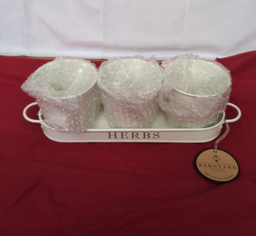 Barnyard Designs Herb Pot Planter Set with Tray for Indoor Garden or Outdoor Use