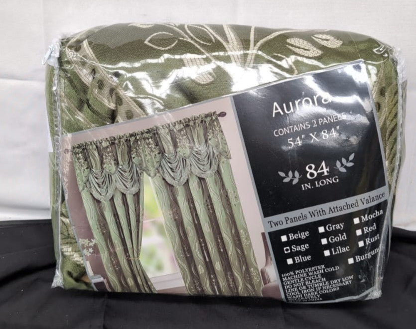 Aurora Jacquard Look Curtain Panel Set with Attached Valance 54" X 84 inch