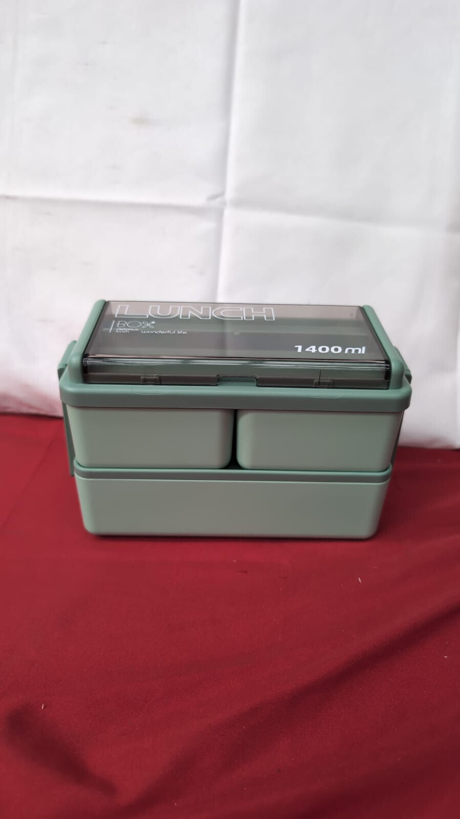 Lunch Box, 1400ml Bento Box with Spoon Fork, Stackable 2 Layer 3 Compartments