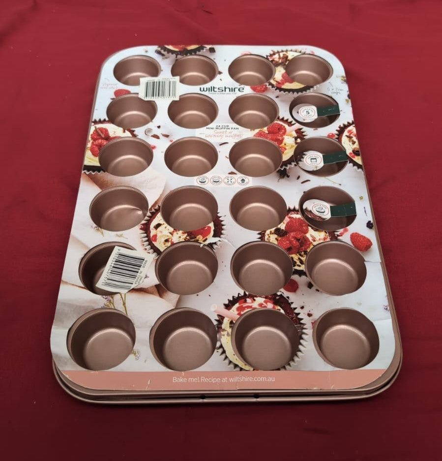 Wiltshire Rose Gold 24 Cup Muffin Tray, Cupcake Mould, Non-Stick(one cup dented)