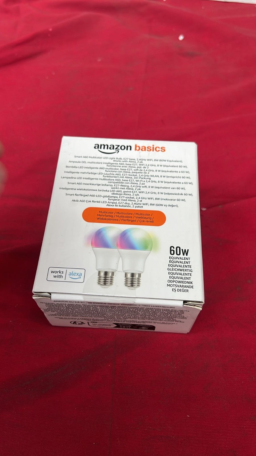 Amazon Basics Smart A60 Multicolor LED Light Bulb, E27 Base, 2.4GHz WiFi, 8W