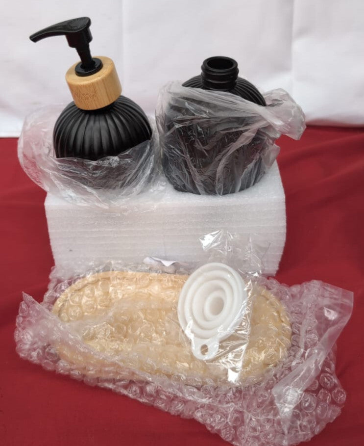 Glass Soap Dispenser with Wooden Tray, 2 PCS Hand and Dish  (only one pump)