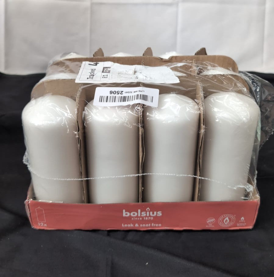 BOLSIUS Set of 11 White Pillar Candles  Unscented Candle Set(PACKAGING DAMAGED)