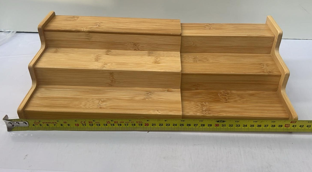 3-Tier Extendable Spice Rack, Bamboo Step Shelf Storage Holder