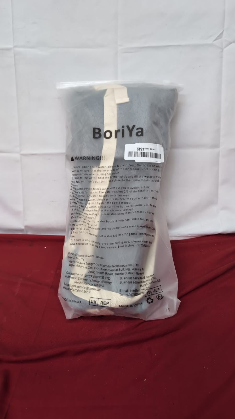 Long Hot Water Bottle with Hand Pocket Cover, Large Rubber with Zipper Cover