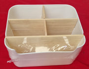 Desk Storage Box, Divided Wood Desktop Organizer, Detachable Pen Holder