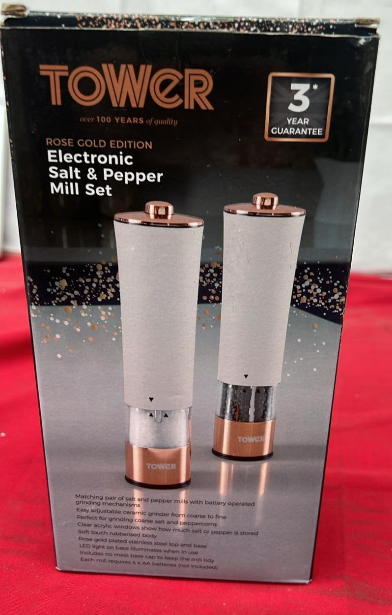 Tower T847003RW Electric Salt and Pepper Mills, Stainless Steel white