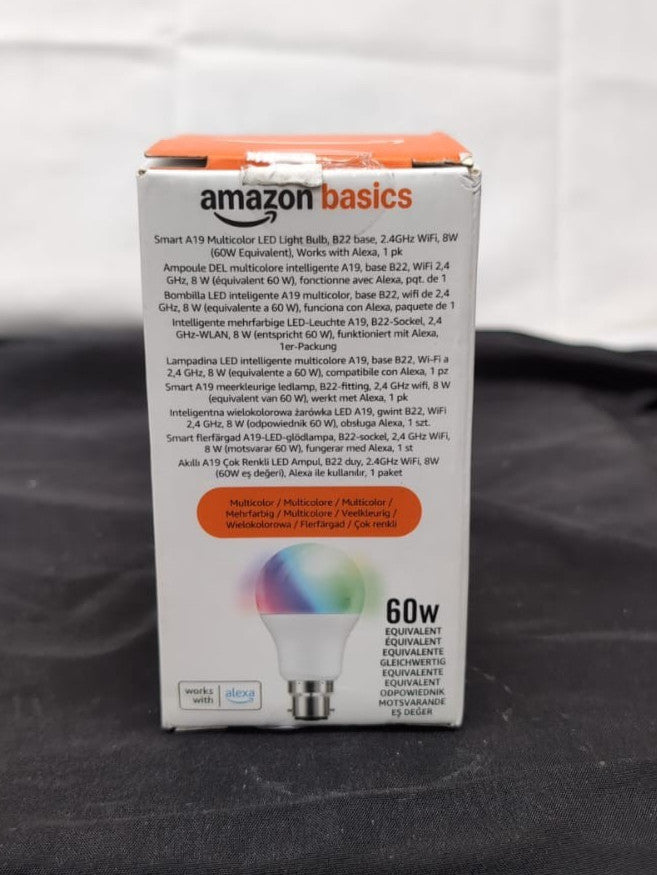Amazon Basics Smart A60 Multicolor LED Light Bulb, B22,  WiFi, 8W (box damaged)