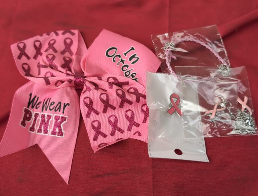 Pink Ribbon Breast Cancer Awareness Bows - Pins - Earring - Bracelet - Necklace