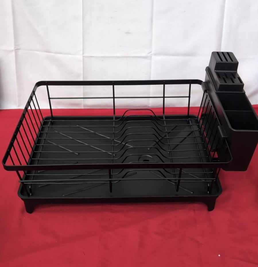 PurKeep Dish Drainer Rack - Space-Saving Dish Rack with Utensil Holder Black