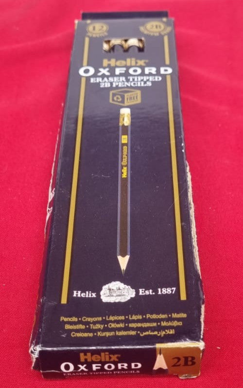 Helix Oxford 2B Grade Graphite Pencils with Eraser Tip Pack 12 (box damaged)