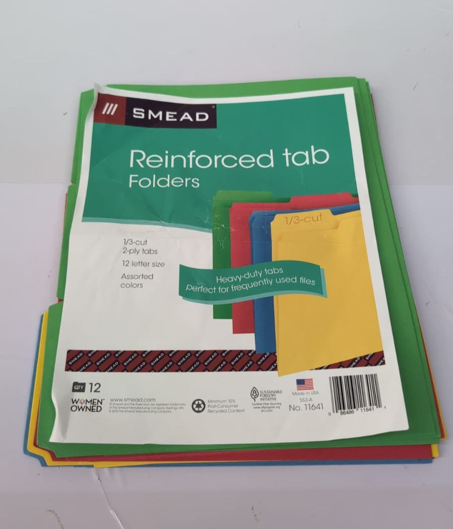 Smead File Folder, Reinforced 1/3-Cut Tab, Letter Size, Assorted Colors,10 pack