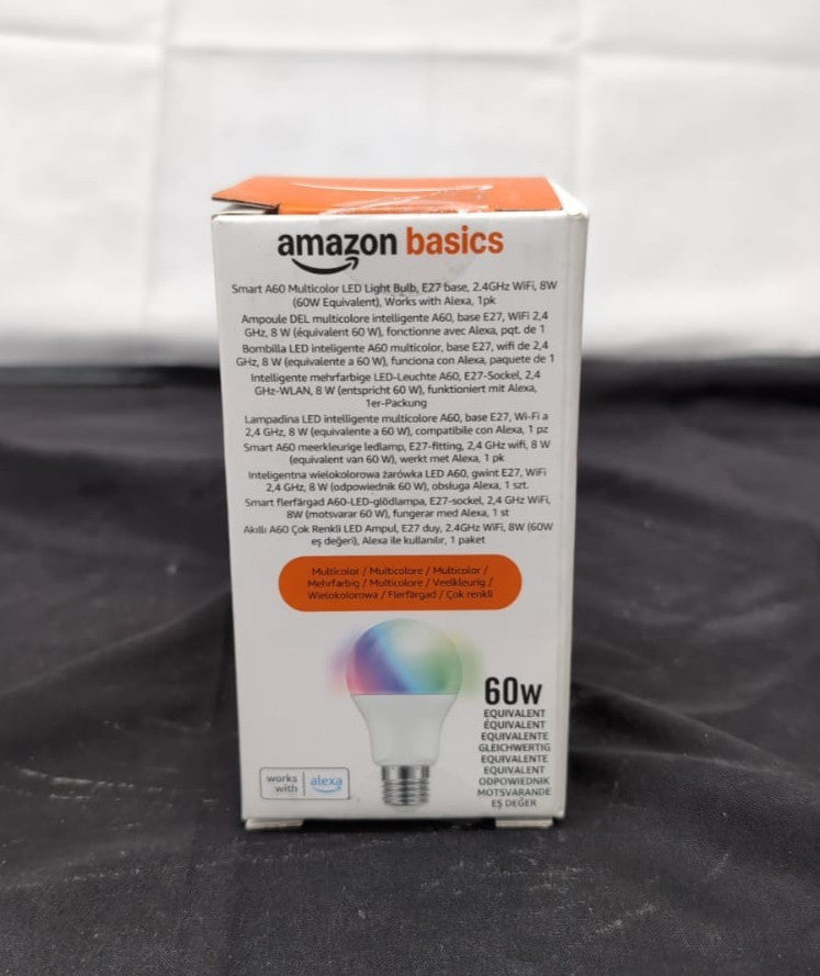 Amazon Basics Smart A60 Multicolor LED Light Bulb, E27 Base,  8W(BOX DAMAGED)